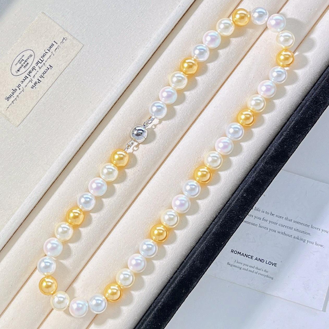 10Mm Autumn And Winter Highlight Warm Gold Artificial Crystal Pearl Design Necklace Collarbone Chain Sweater Chain