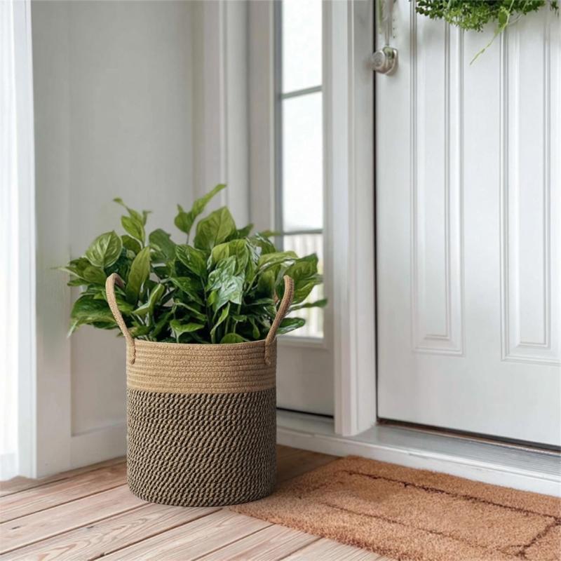 Round Wicker Basket for Flower Pot and Indoor Floor Planter Decorative Round Woven Plant Pot Basket Planter Cover Small