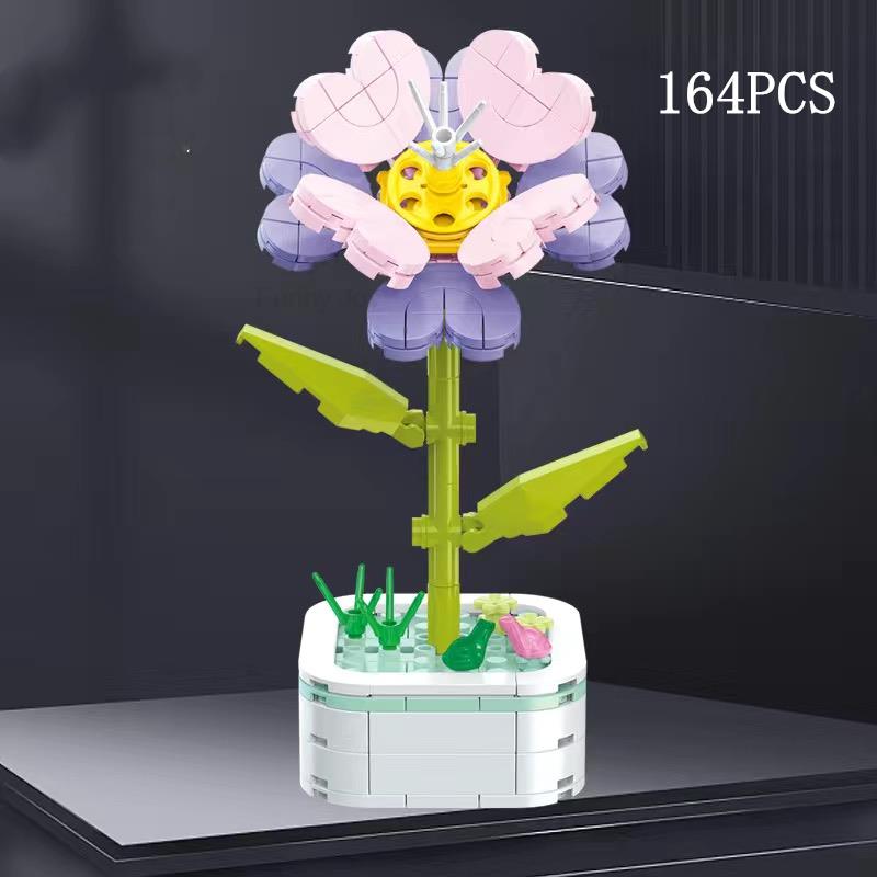 Kalıcı Buket Lale Çiçeği Yapı Taşı 3D Model Ev Dekorasyonu Bitki Saksıda Montaj Tuğlaları Sevgililer Günü Çocuk Hediyeleri