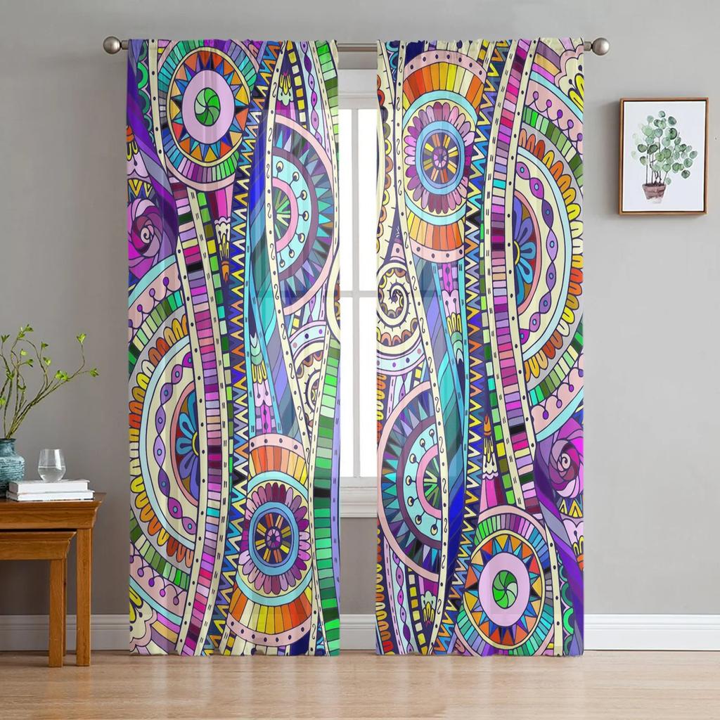 Indische Boho Paisley Textur Tüll Sheer Vorhänge für Wohnzimmerdekoration Fenstervorhang für Schlafzimmer Voile Organza Drapes