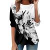 Women's Loose Casual Long Sleeve Top Round Neck Button Pull Stripe Prints T Shirt