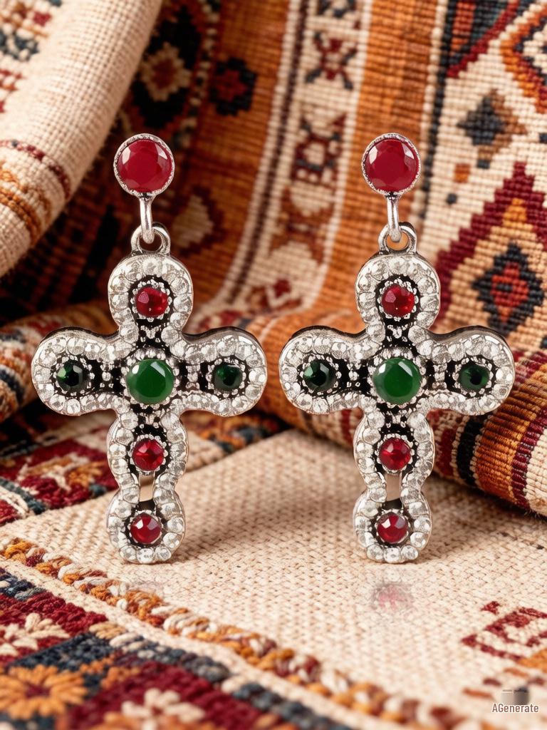 European & American Trendy Multicolor Zirconia Cross Earrings: French Retro Ethnic Style