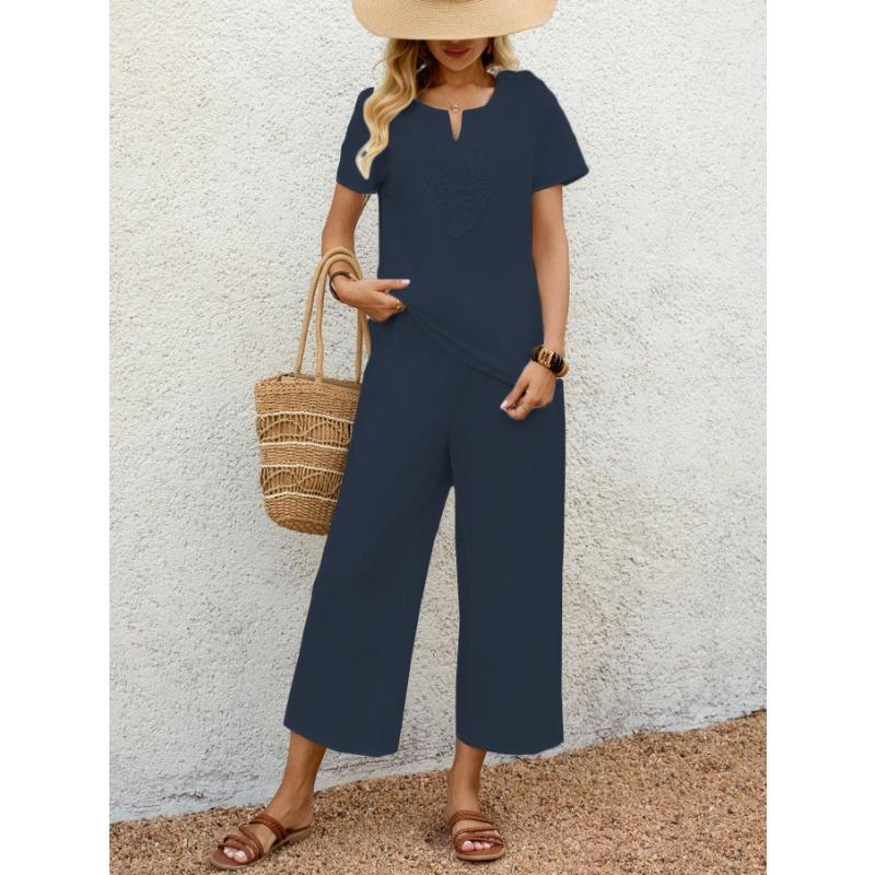 QICED Tute Casual da Donna a Maniche Corte con Scollo a V