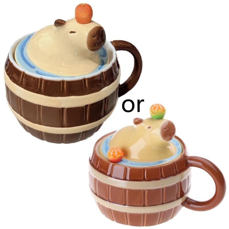 Ceramic Mug Cute Capybara Water Bucket Shape Cup Porcelain Coffee Cups Dringking Cup with Handle & Lid Christmas Gift