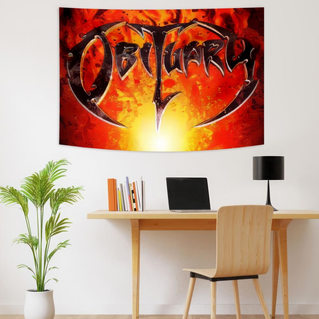 Obituarys Logo Band Death Metal Stendardo Interno Arazzo Articoli Decorazione Stanza Bandiera da Appendere a Parete Decorazione Casa Arte Sfondo Concerto
