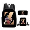 Fashion Novelty Flower letters A-Z 3D Print 3pcs/Set pupil School Bags Laptop Daypack Backpack Inclined shoulder bag Pencil Case