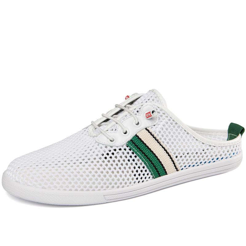 

Fashion Men s Fashion Mesh Slippers Outdoor Casual Flats Summer Half shoes for men New Comfortable Beach shoes Plus Size 37-47 Mocassin 37 белый