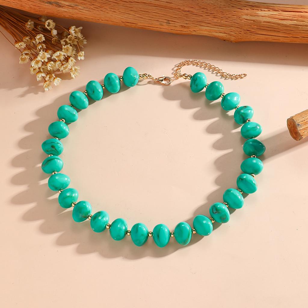 Colorful Chunky Acrylic Round Beaded Choker Necklace for Women Fashion Statement Adjustable Collar Bohemia Summer Jewelry Gift