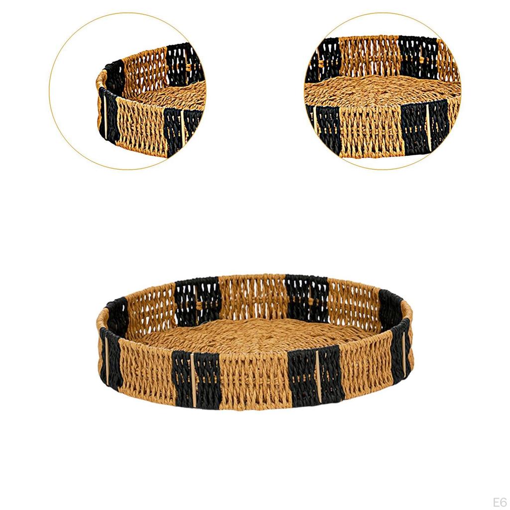 Round Braided Serving Tray for Fruit, Multipurpose Basket, Organizer Weddings, Countertops,