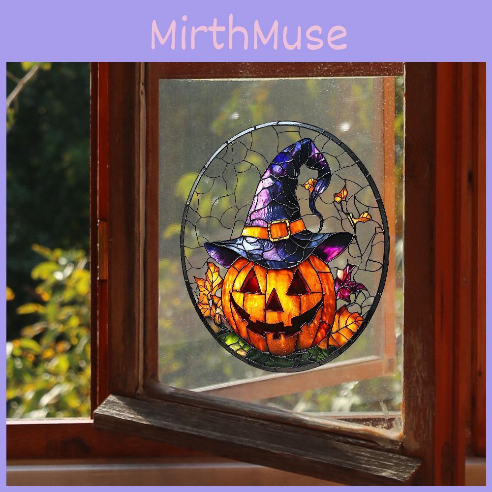 Pumpkin Witch Halloween Hat Uv Static Glass Showcase Home Decor Stickers