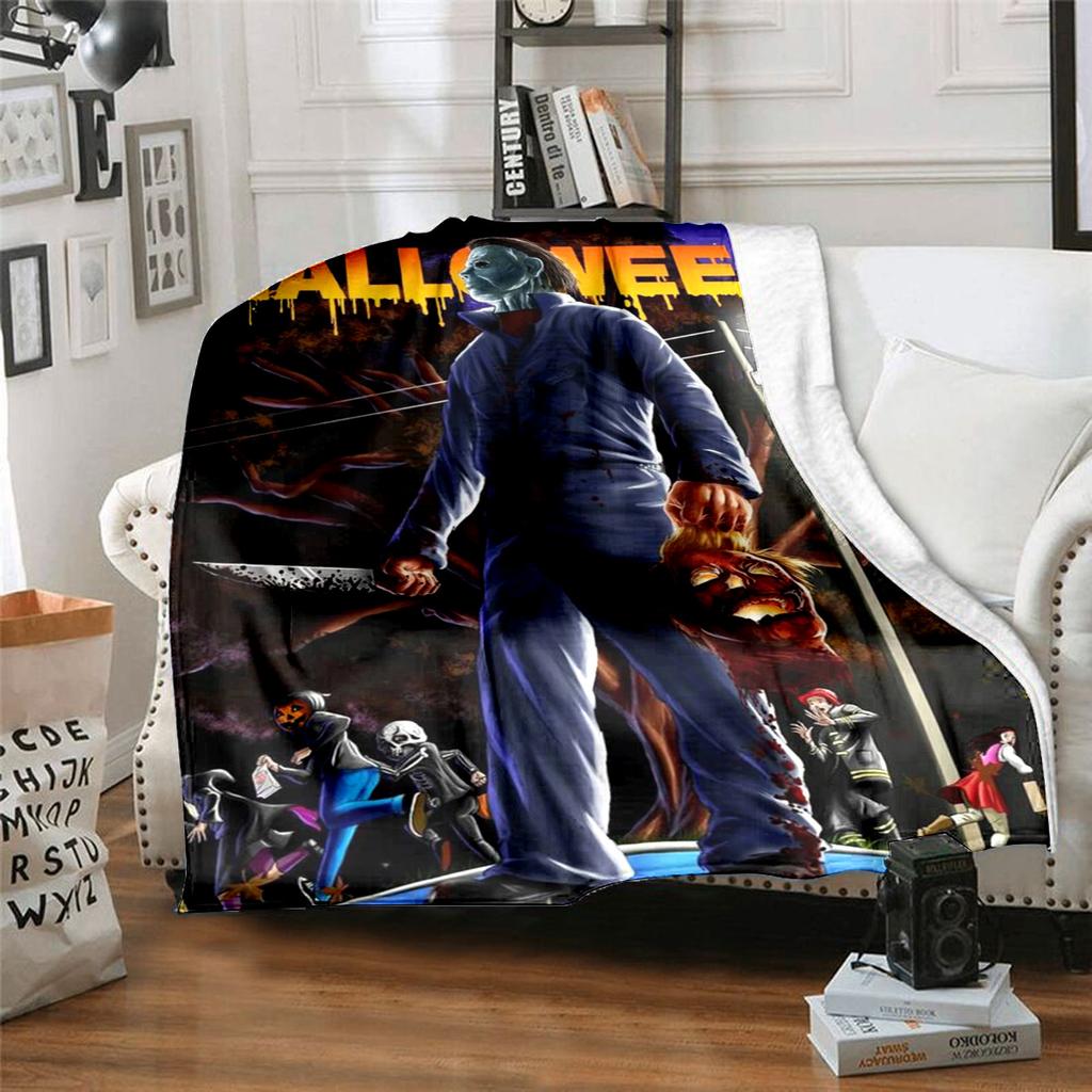 Couverture Affiche de Film d'Horreur Halloween Parfaite Toutes Saisons Douce Confortable Canapé Bureau Sieste Voyage Cadeau Festif