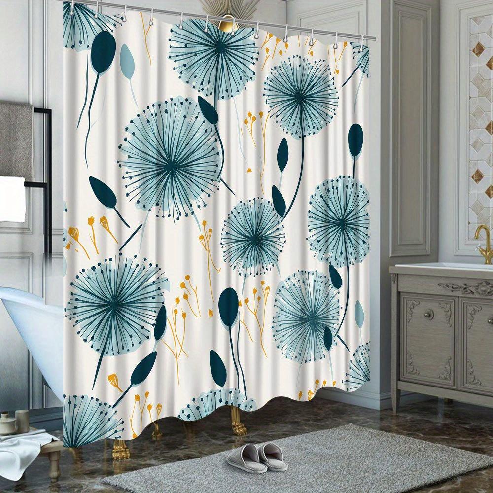 

Floral Shower Curtain - Multi-Color Teal & Yellow Dandelion, Polyester, Modern Bathroom Decor, Stylish Privacy Solution W60H190(CM)-1 Pcs