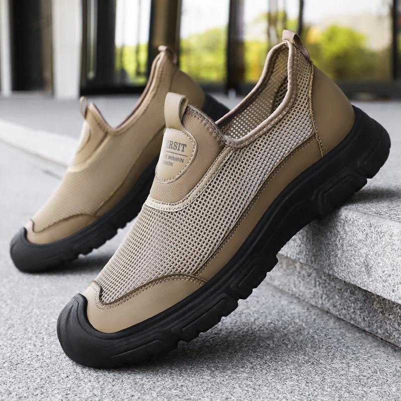 Men's shoes casual shoes breathable mesh shoes one pedal lazy shoes light flying woven shoes soft sole single shoes comfortable dad shoes