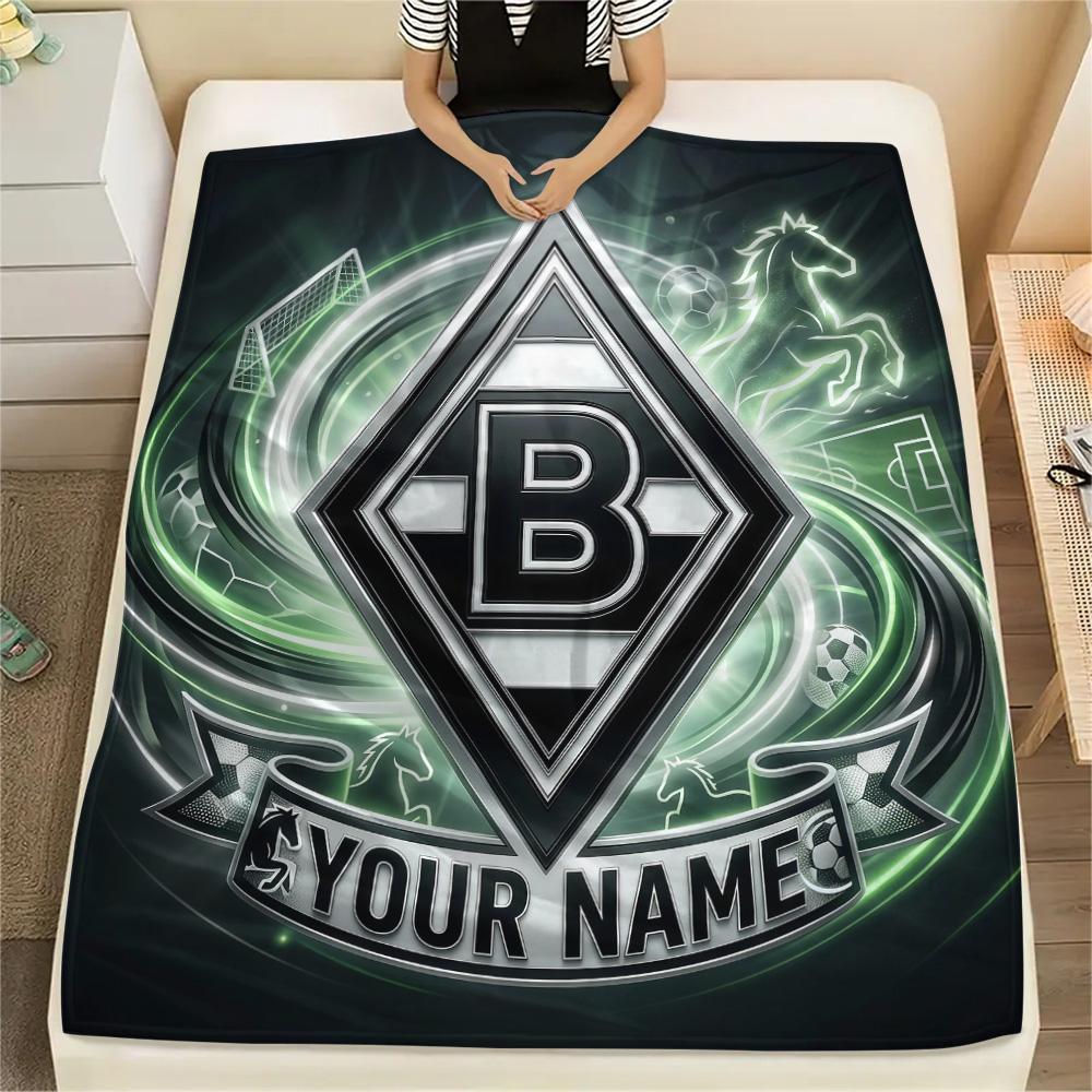 Custom Name Borussia Mönchengladbach Flannel Blanket, High Quality Comfortable for All Seasons, Home Decor, Warmth and Comfort