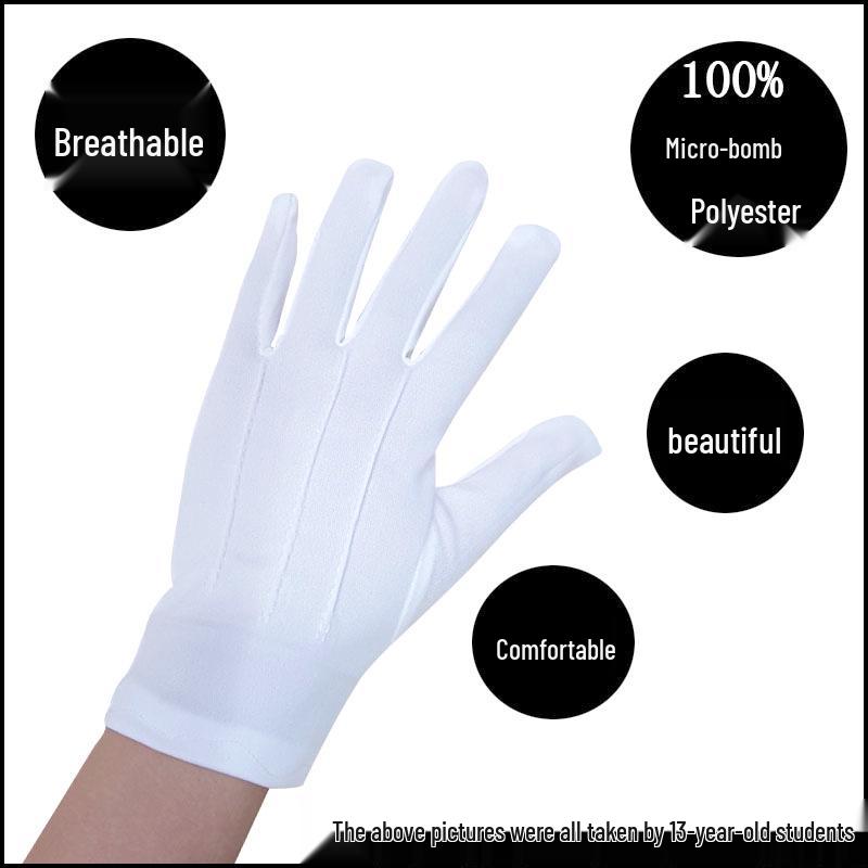 Off-White Polyester Children's Gloves: Primary School, Dance, Gymnastics, Sports, Flag Raising, Elastic Bands.