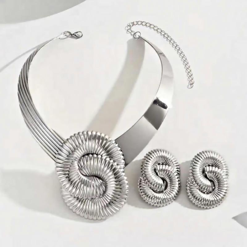 Stylish Vintage Geometric Twisted Thread Number Floral Choker Statement Exaggerated Corrugated Necklace Earring Set