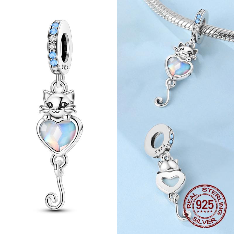 Copper Charms Cute Black Cat Shiny Star Moon Beads Pendants For Original Bracelet Fine Jewelry For Women Gifts Diy