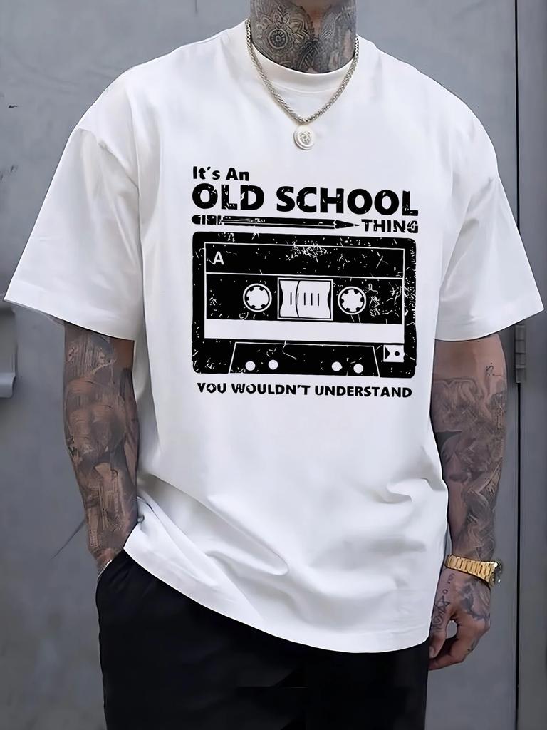 Mens Printed TShirt 100 Cotton Vintage Style Sportive Casual LooseFitting Comfortable TShirt