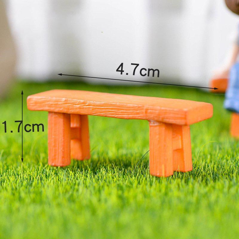 Mini Imitation Solid Wood Tables and Chairs Micro Landscaping Resin Square Wooden Tables Chairs Benches Miniature Ornaments