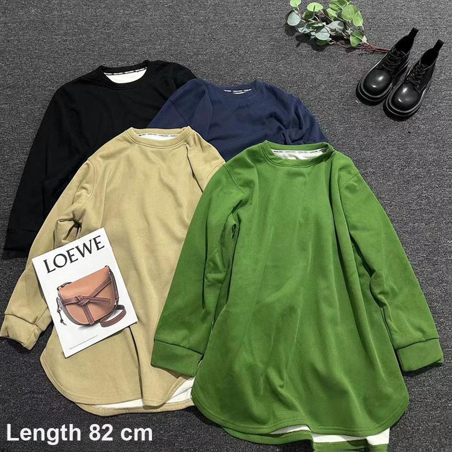 Plus Size Winter Korean Style Long Sleeve Fleece Thick Women's Lazy Loose Top