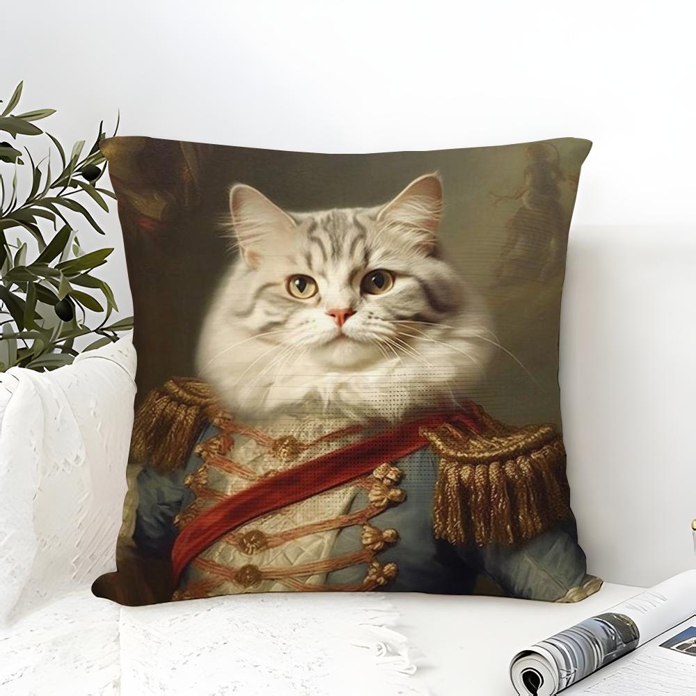 Renaissance Royal Cat Funny Pillow Case Cotton Linen Fabric Square Zipper Pillowcase Home Decorative Living Room