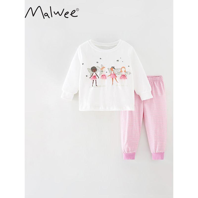Girls' Autumn Clothing Suits Long Sleeves Tops Stripes Pants Kids Baby Pure Cotton Homewear Autumn Clothes Long Pants Two-piece Set