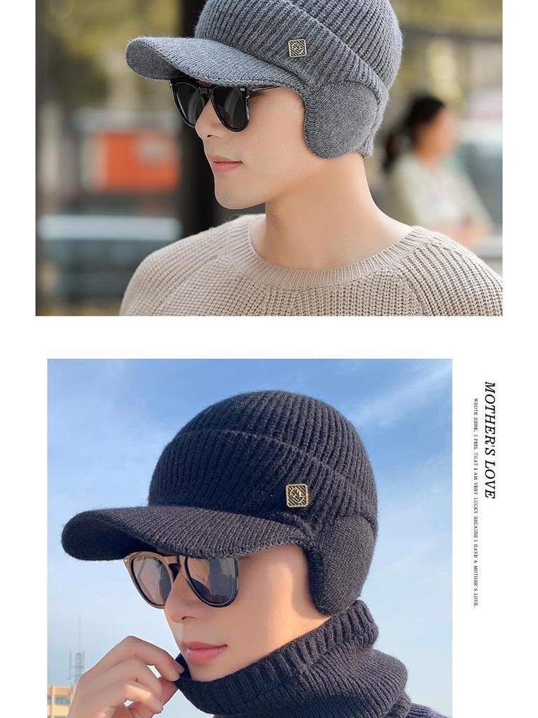 Men's Warm Knit Metal Label Duckbill Hat for Autumn/Winter - Windproof Design for Cycling and Outdoor Activities