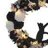 Gothic Wreath Decoration with Lights Halloween Moon Wreath with Black Cat Halloween Moon Cat Wreaths Halloween Decorations