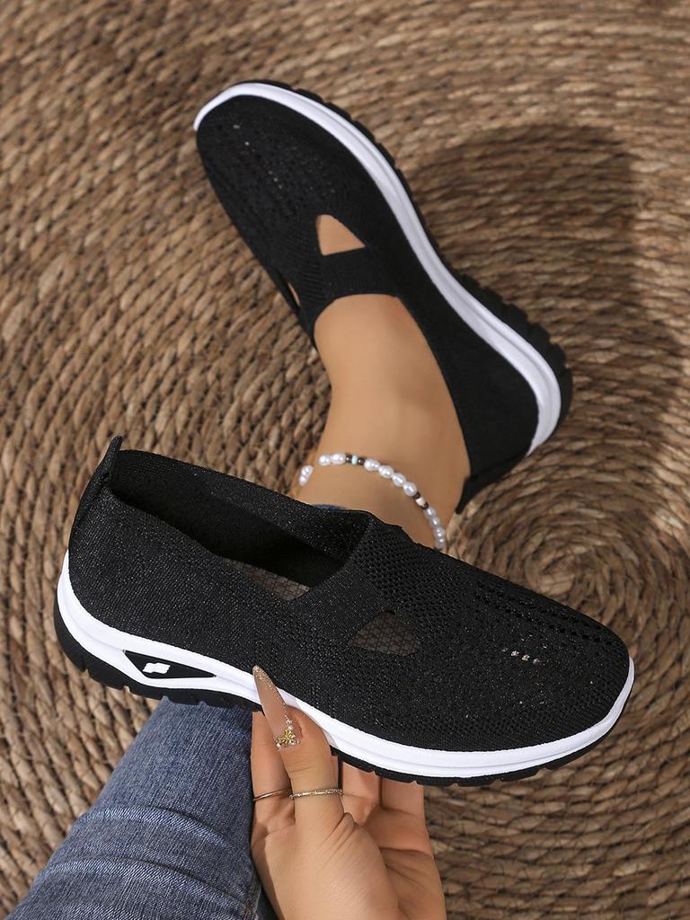 TEMU Übergrößen Freizeit-Loafer: Bequeme atmungsaktive Strick-Mesh-Schlupfschuhe für Mütter