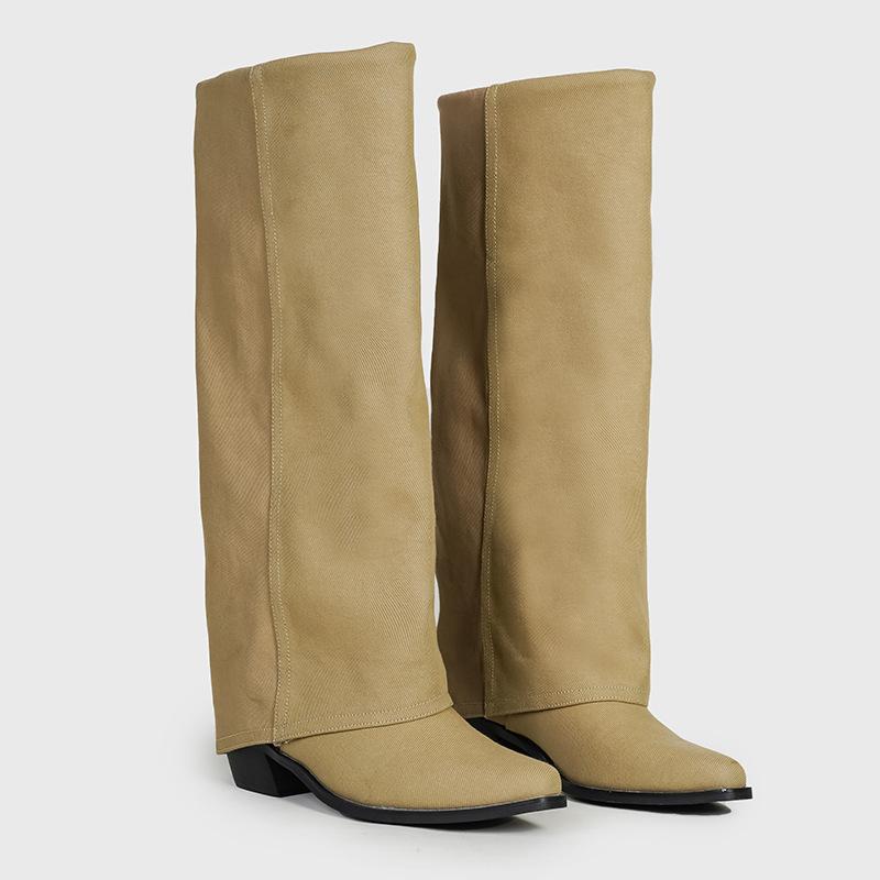 

Long boots pointed knight boots women s 2025 new autumn and winter European and American style sleeve thick heel Internet celebrity fried street pant 40 бежевый