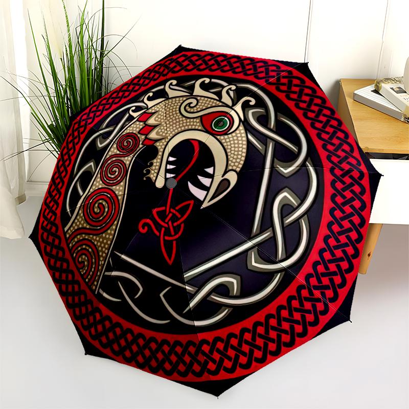 1PC Viking Theme Umbrella Portable Folding Umbrella Iron Frame Hole Bone Structure Outdoor Home Umbrella A6