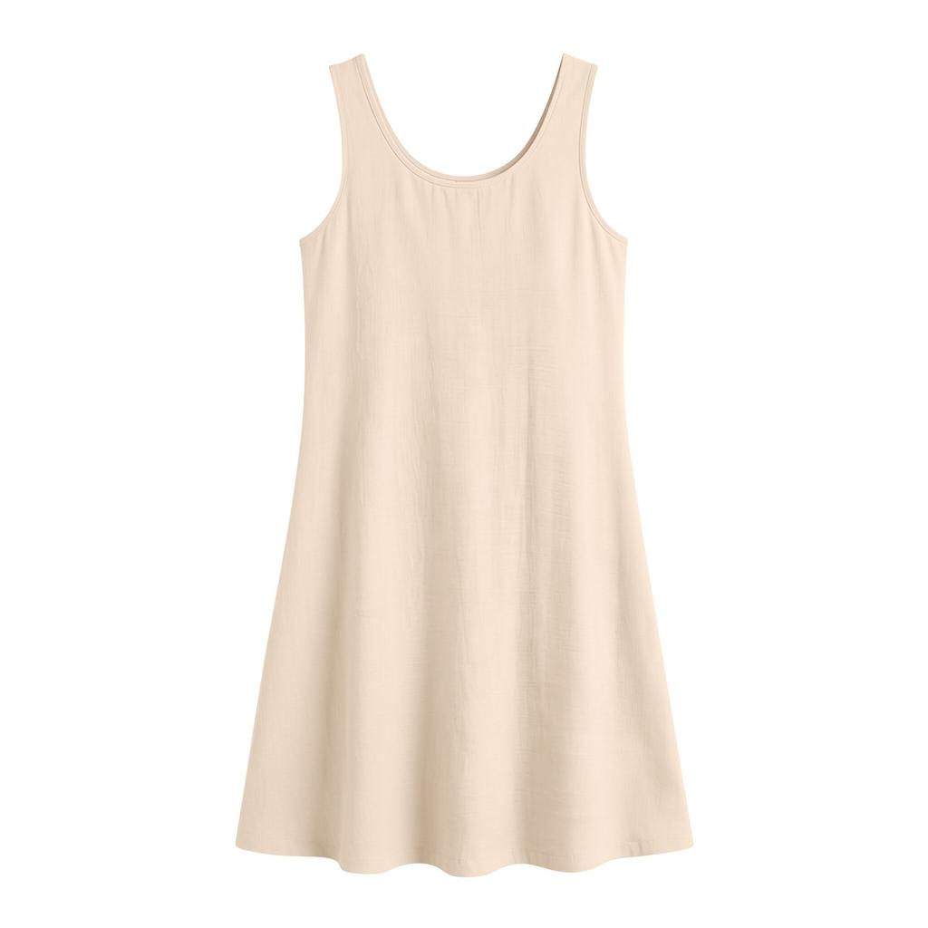 Women's Round Neck Sleeveless Casual Loose Cotton Linen Dress