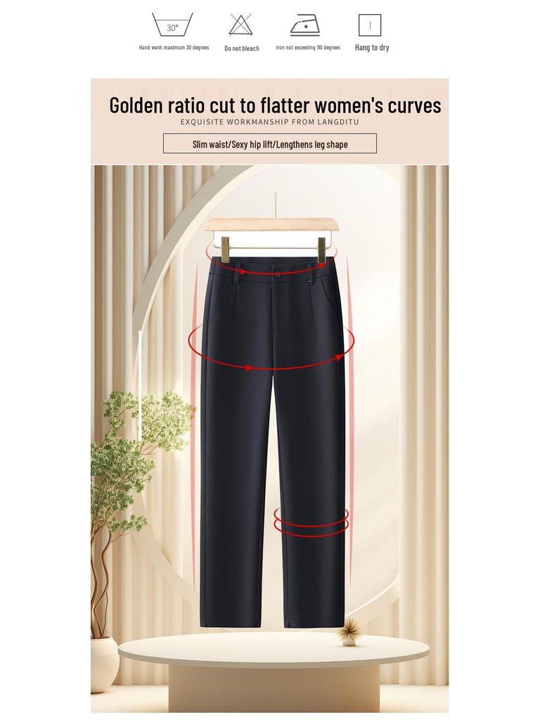 Women's Elastic Waist Straight-Leg Baguette Pants - Spring 2025 Slimming Cotton Stretch Cigarette Pants