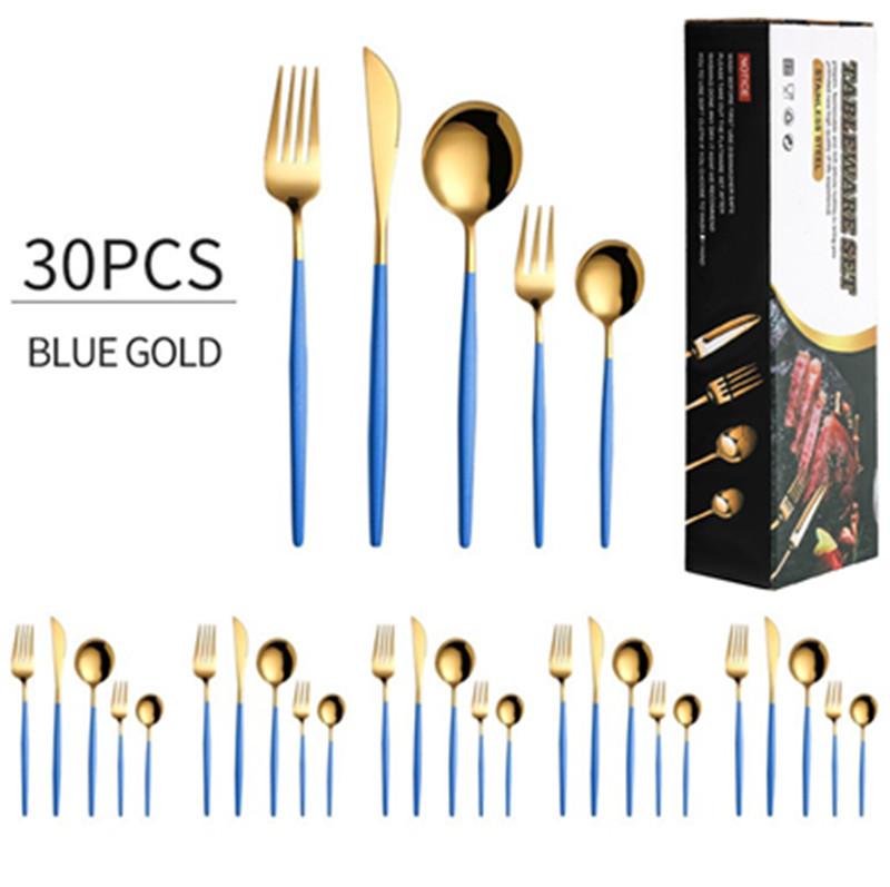 Gold Cutlery Set Stainless Steel Dinnerware Set 30Pcs Knives Forks Coffee Spoons Flatware Set Kitchen Dinner Tableware Set