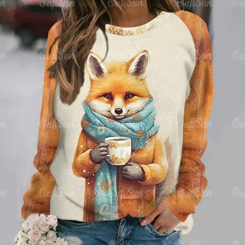 Mode Kawaii Katt Djur Tryck Långärmade T-shirts För Kvinnor Sweatshirts Dam Söt O-Hals Pullover Kvinna T-shirts Topp Kläder