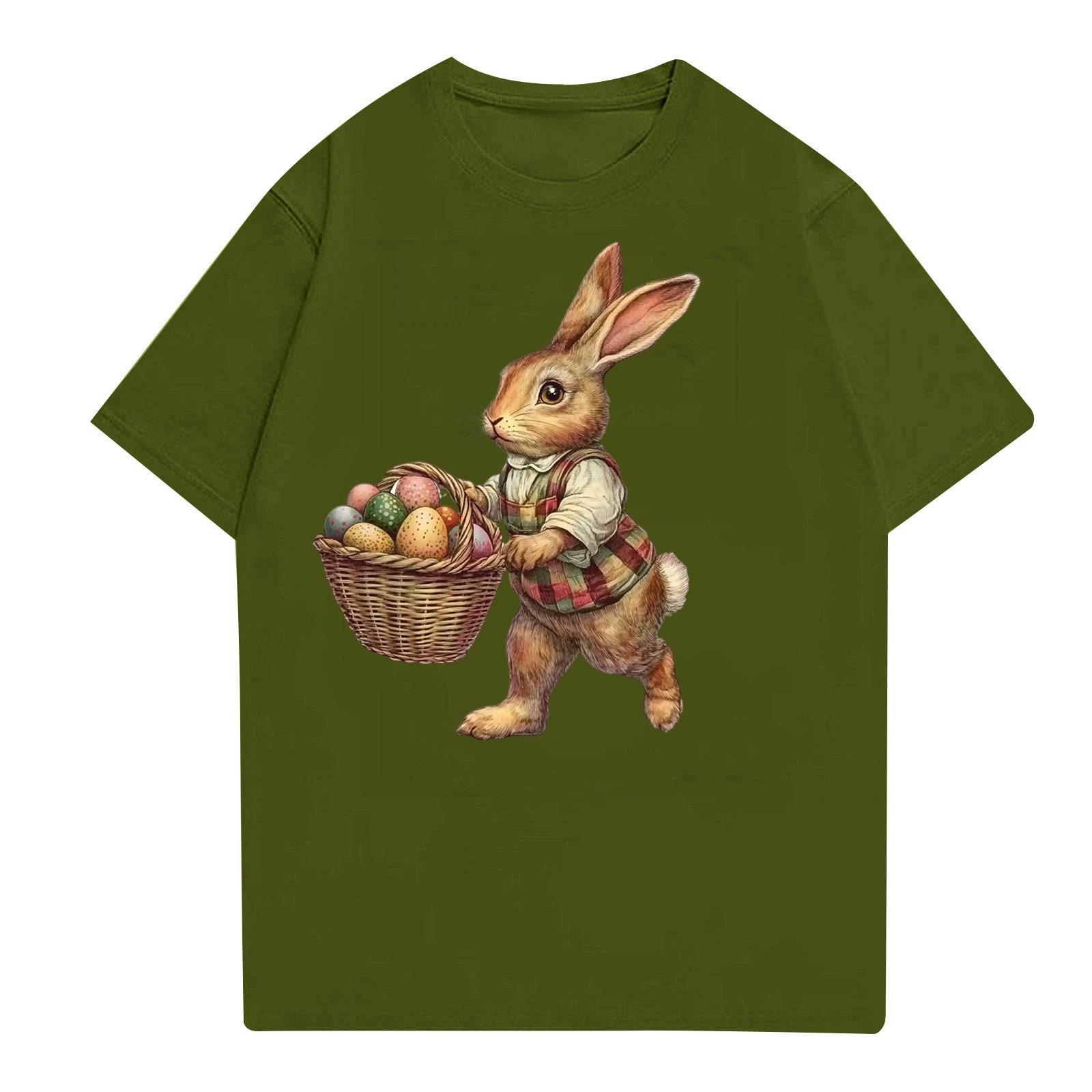 

Пасха - мужская повседневная мешковатая футболка с принтом кролика, круглый вырез, пуловер, топ с короткими рукавами L армия зеленый