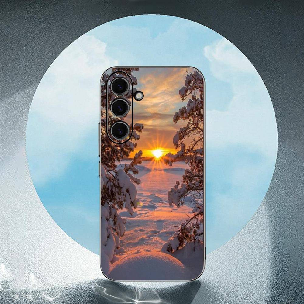 Landscape Winter Light Luxury Black Phone Case For Samsung Galaxy S23 S24 S25 Ultra S22 Plus S21