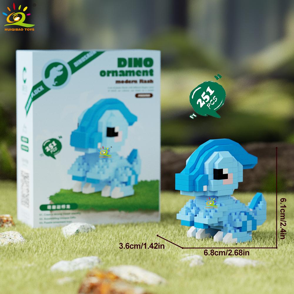 HUIQIBAO MOC Colorful Dinosaur Model Micro Building Block Triceratops Tyrannosaurus Diamond Brick Toy for Children Desk Decor.