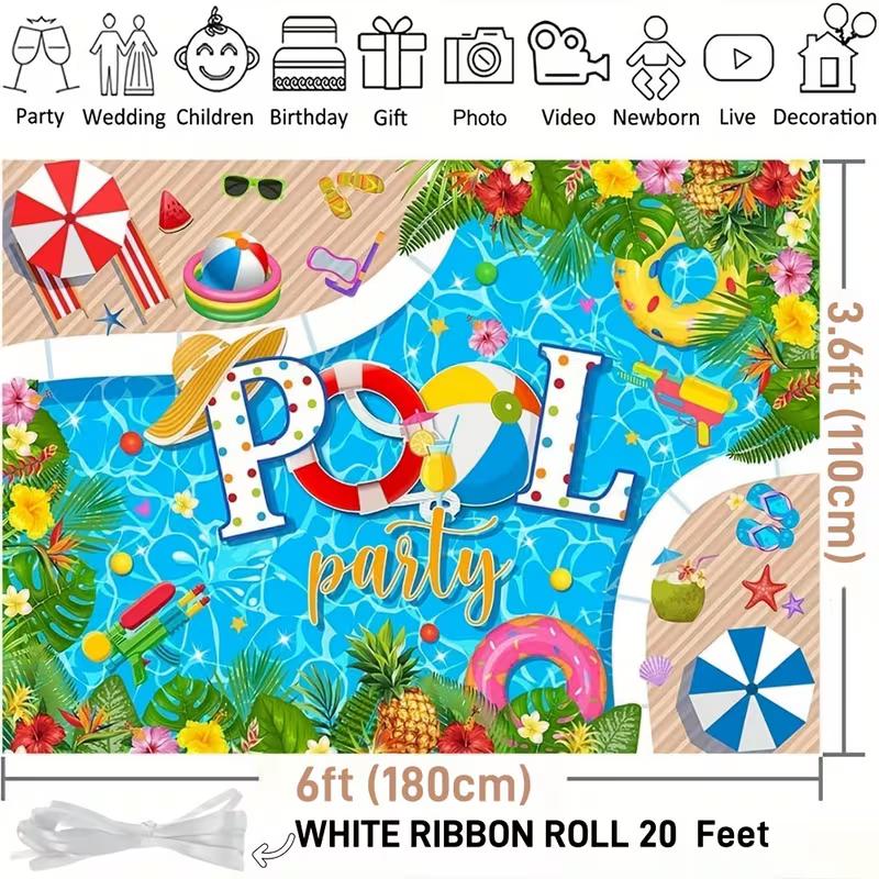 2D Tropical Leaf Pool Party Summer Backdrop Beach Ball Swim Ring Water Gun Wall Tapestry