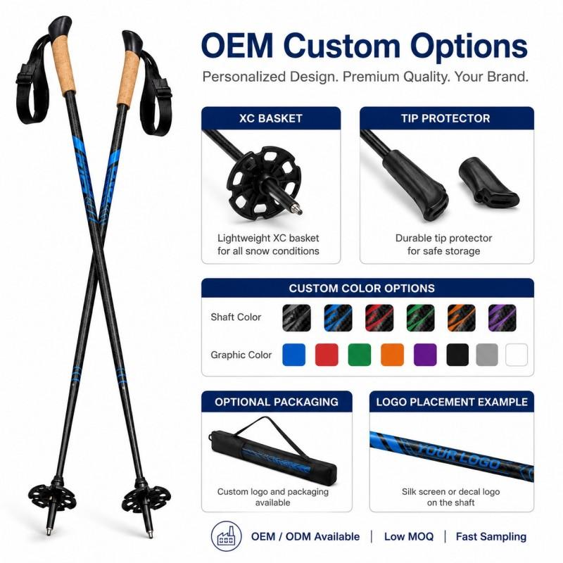 Zeroring Aluminum Carbon Nordic Ski Poles Cross Country Snow Poles With Cork Grip OEM