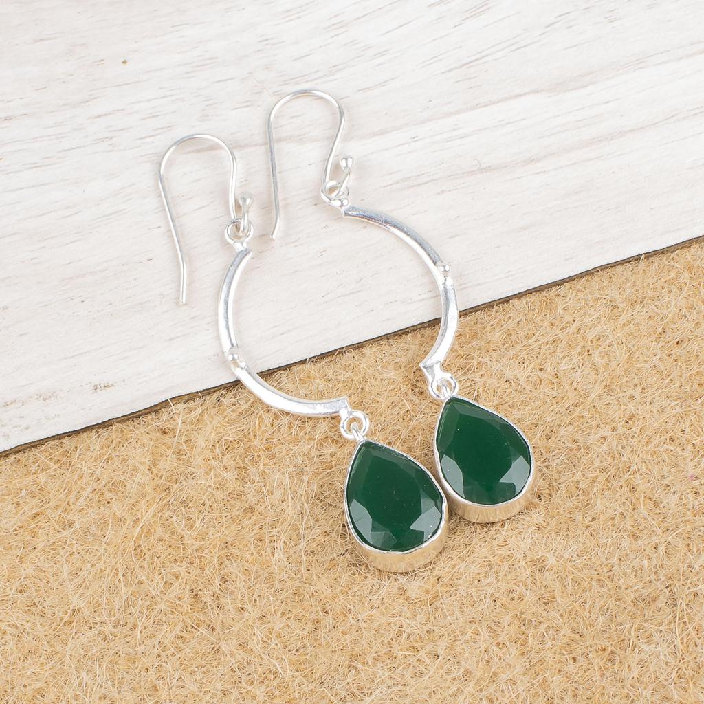 Green Onyx Earrings Handmade Gemstone Jewelry, 925 Solid Sterling Silver Protecting Earrings Unique Designer Jewelry For Gift