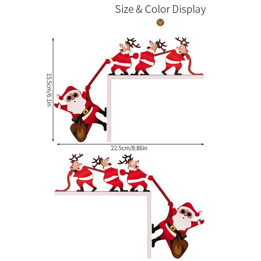 

2pcs Christmas door corner decoration Santa Claus Reindeer Wood Ornament Xmas Door Frame Decor for Wall Bedroom House Cabinet