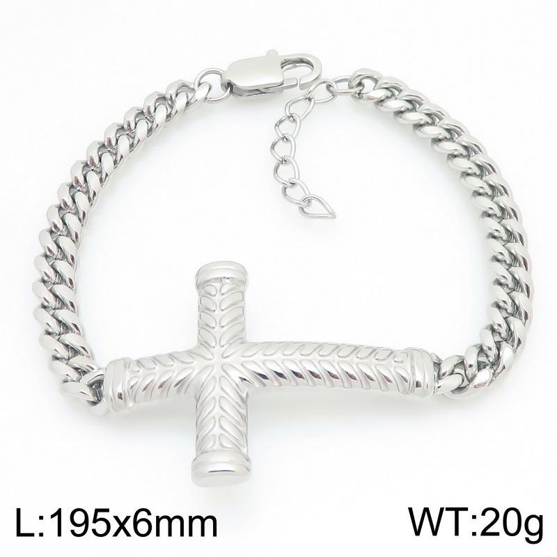 Men s Retro Cross Cuban Bracelet - Titanium Steel, Hip Hop Rock Style, Adjustable Braided Design