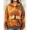 Women Fleece Hoodie Autumn Tree Butterfly Tie‑Dye Print Long Sleeve Drawstring Pocket Loose Hooded Sweatshirt