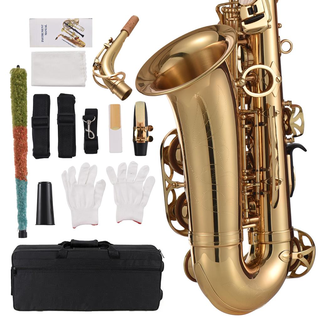   Alto Saxophone, Brass Lacquer Gold E Flat SAX 875 Key Type with SAX Accessories for All Types of Music