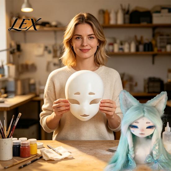 White Unpainted Mask DIY Blank Fox Mask, Furry Head Base Animal Fursuit Costume Accessory for Halloween Masquerade Cosplay Party Handmade