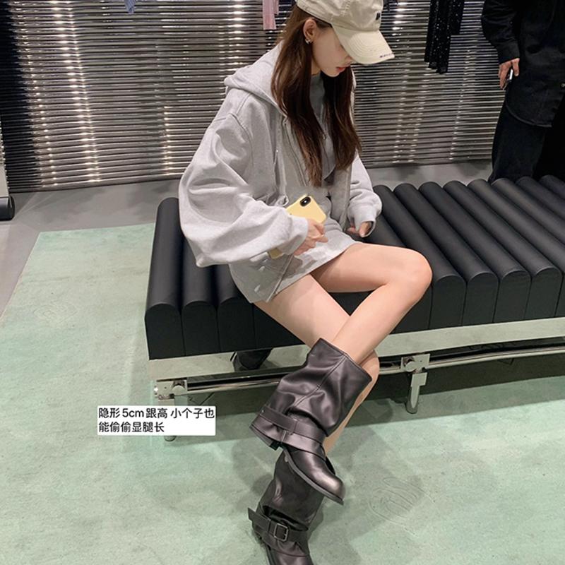 Autumn Winter Women Western Ankle Boots Fashion Belt Buckle Thick Heel Shoes Ladies Elegant Party Dress Short Booties