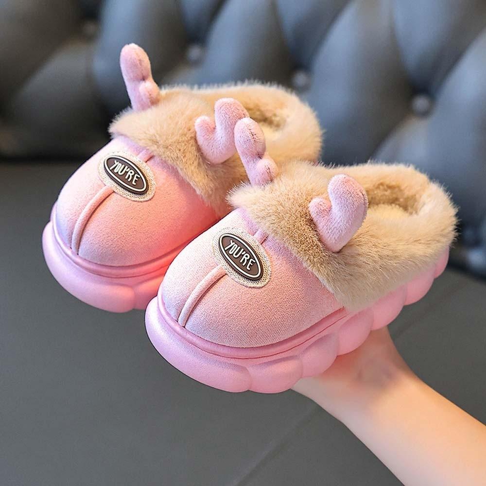 Thick Fleece Cute Antler Slides Waterproof Upper Toddler Cotton Shoes Holiday Gift