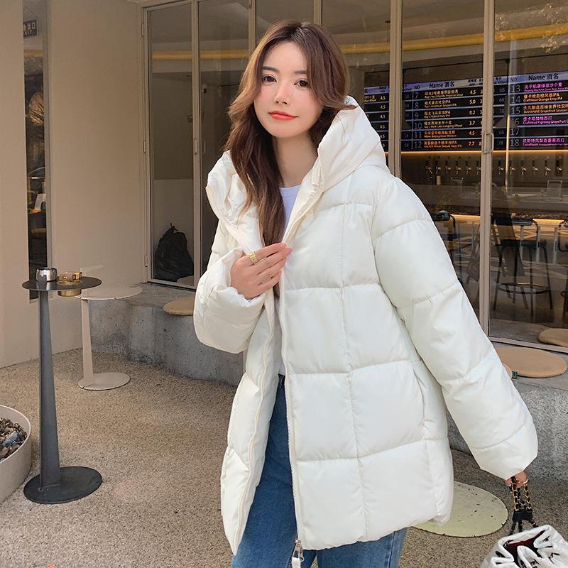 

Winter down padded jacket women s loose medium and long hooded student fashion loose padded jacket tide S белый