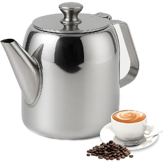 20oz or 32oz Stainless Steel Tea Pot, Silver Teapot Coffee Kettle Short Spou for Coffee, Tea, Beverages, Fruit Herbal (20 Ounces (about 500ML))